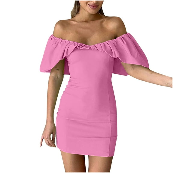 Edvintorg Off Shoulder Dress Fashion Women Sexy Bodycon Dresses Short Sleeve Strapless Backless Tube Top Evening Mini Dress XXL