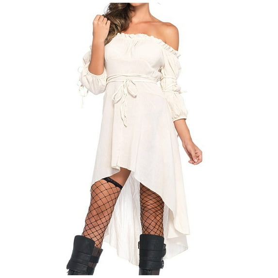 Edvintorg Off Shoulder Halloween Dress Women Cosplay Solid Long Sleeve Sexy Party Dress Vestido Festa