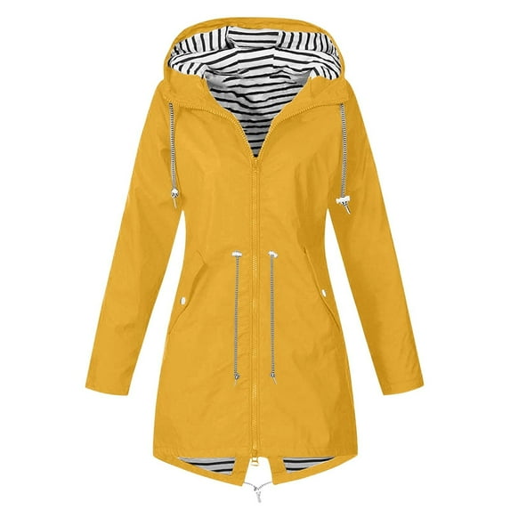 Edvintorg Outdoor Raincoat Women Waterproof Long Hooded Trench Coats Lined Windbreaker Travel Jackets with Pocket