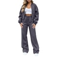 thumbnail image 1 of Edvintorg Outfits for Women 2 Piece Sets Fall Winter Crew Neck Long Sleeve Zip up Jacket and Wide Leg Pant Woman Clothes Dark Gray S-XL, 1 of 5