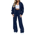 thumbnail image 1 of Edvintorg Outfits for Women 2 Piece Sets Fall Winter Crew Neck Long Sleeve Zip up Jacket and Wide Leg Pant Woman Clothes Navy S-XL, 1 of 4