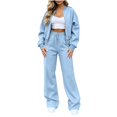 thumbnail image 1 of Edvintorg Outfits for Women 2 Piece Sets Fall Winter Crew Neck Long Sleeve Zip up Jacket and Wide Leg Pant Woman Clothes Sky Blue S-XL, 1 of 5