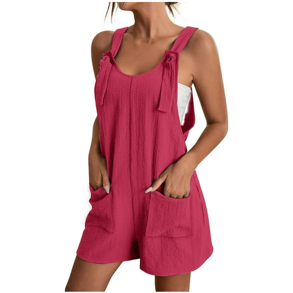 Edvintorg Overall Jumpsuit for Women Shorts Plus Size Women's Clothing Summer Comfortable Casual Suspender Shorts Solid Color Pocket Jumpsuit Shorts