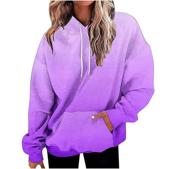 Edvintorg Oversized Hoodie Women Fall Sweatshirts Fashion Gradient Print Long Sleeve Pullover Tops Casual Plus Size Clothing Purple XXXL