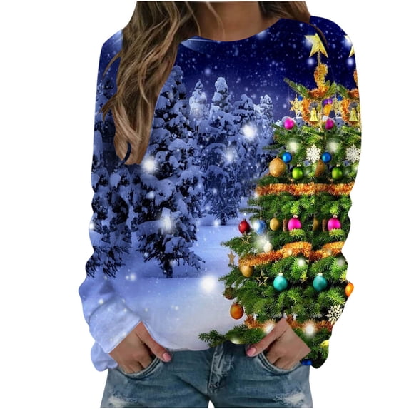 Edvintorg Oversized Sweatshirt For Women Christmas Print Loose Long Sleeve Round Neck Pullover Top T-Shirt Gifts For Christmas