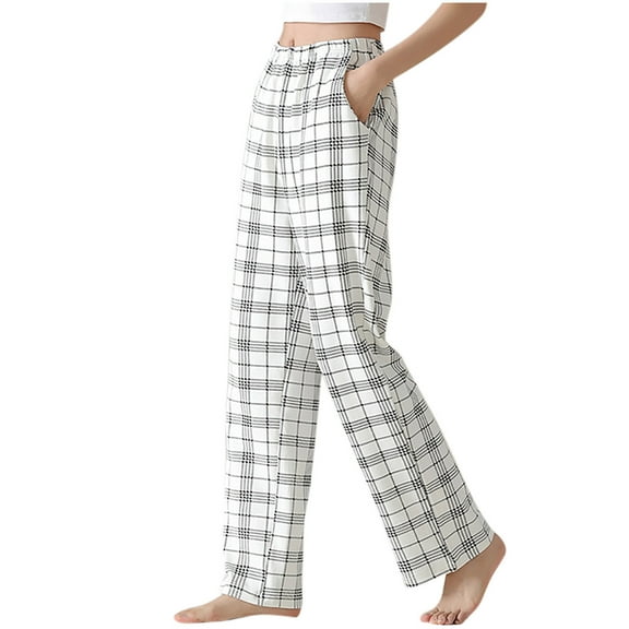 Edvintorg Pajama Pants Women Soft Plaid Printing Casual Loose Elastic Waist Cotton Jp Pants Sleepwear with Pocket Loungewear Plus Size Women's Pajama Bottoms