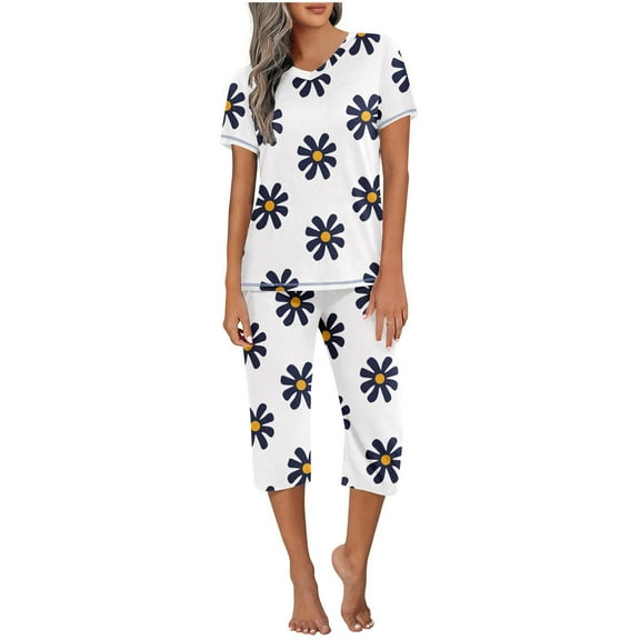 Edvintorg Pajamas Set for Women Lounge Sets Short Sleeve Shirt and Capri Pants Sleepwear Pjs Sets Summer Casual Yoga Outfits Sets