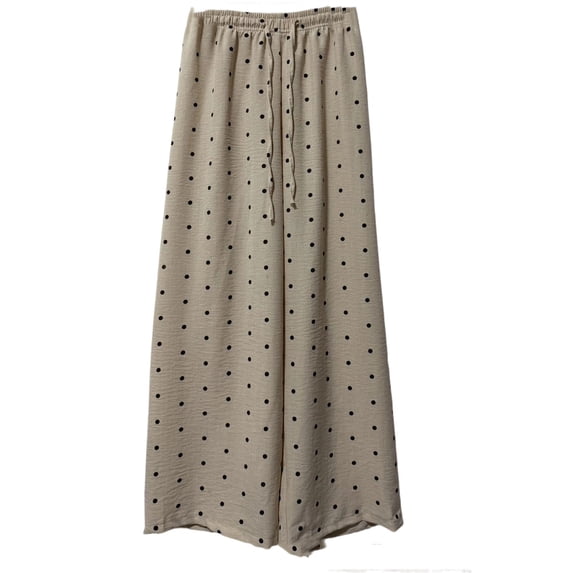 Edvintorg Palazzo Pants for Women Casual Fashion Polka Dot Elastic Waisted Casual Loose Wide Leg Flowy Trouser with Drawstring Woman Clothes Khaki Free Size