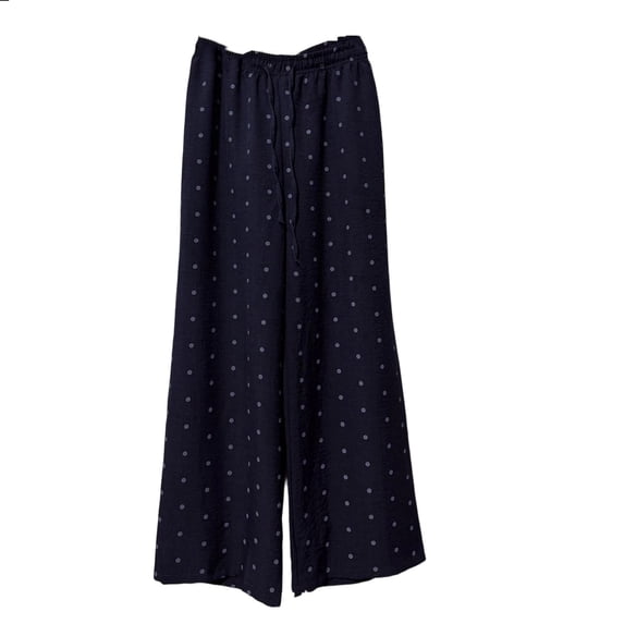 Edvintorg Palazzo Pants for Women Casual Fashion Polka Dot Elastic Waisted Casual Loose Wide Leg Flowy Trouser with Drawstring Woman Clothes Navy Free Size