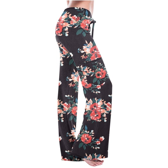 Edvintorg Pants For Women Trendy High Waist Wide Leg Pants Flowers Casual Pants Trousers Pocket Vintage Clothing On Clearance