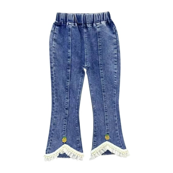 Edvintorg Pants for Girls 2-7 Clearance Toddler Kids Baby Girls Elastic Waist Denim Pants Cute Flared Jeans Pants with Pocket Kids Trousers Girls