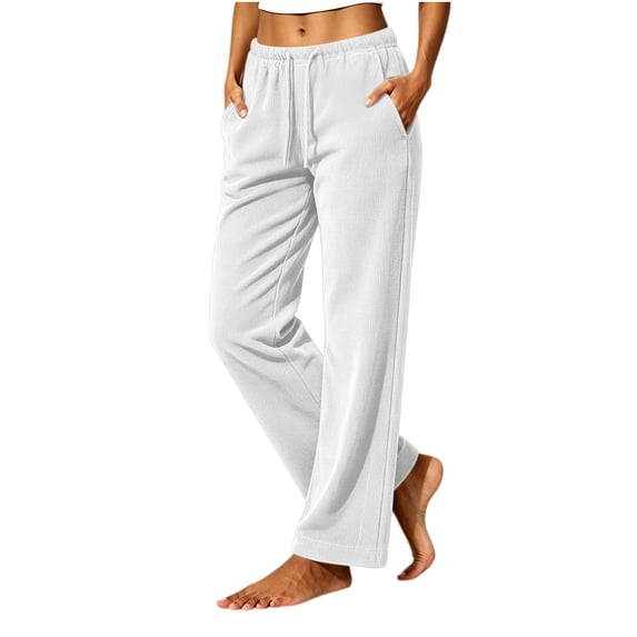 Edvintorg Pants for Women Elastic Waisted Loose Casual Trouser Fall Winter Wide Leg Fleece Pant Women Clothing White S-2XL