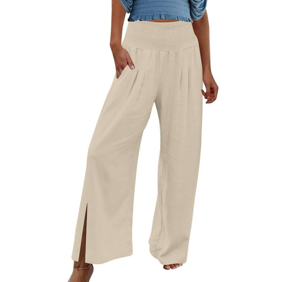 Edvintorg Pants for Women Korean Fashion Casual Solid Color High Waist Loose Mopping Long Cotton And Linen Wide Leg Pants Sweatpants Trousers Female