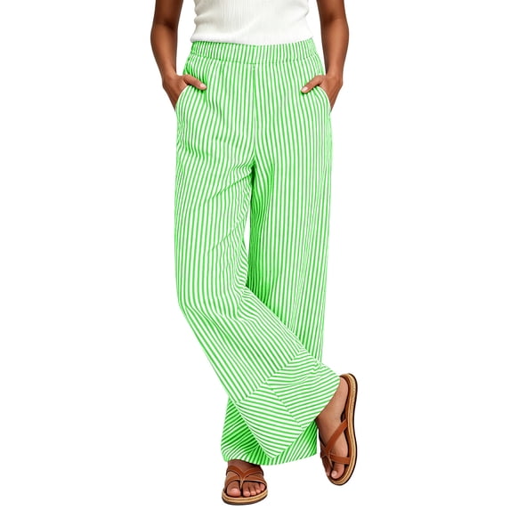 Edvintorg Pants for Women Plus Size Fashion Striped Elastic Waisted Casual Loose Wide Leg Trousers with Pockets Womens Clothes Mint Green M