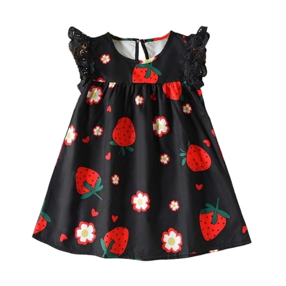 Edvintorg Pink Dress for Girls Cute Printed Soft Lace Sleeveless Crewneck Casual Loose A Line Dresses Size 3M-24M