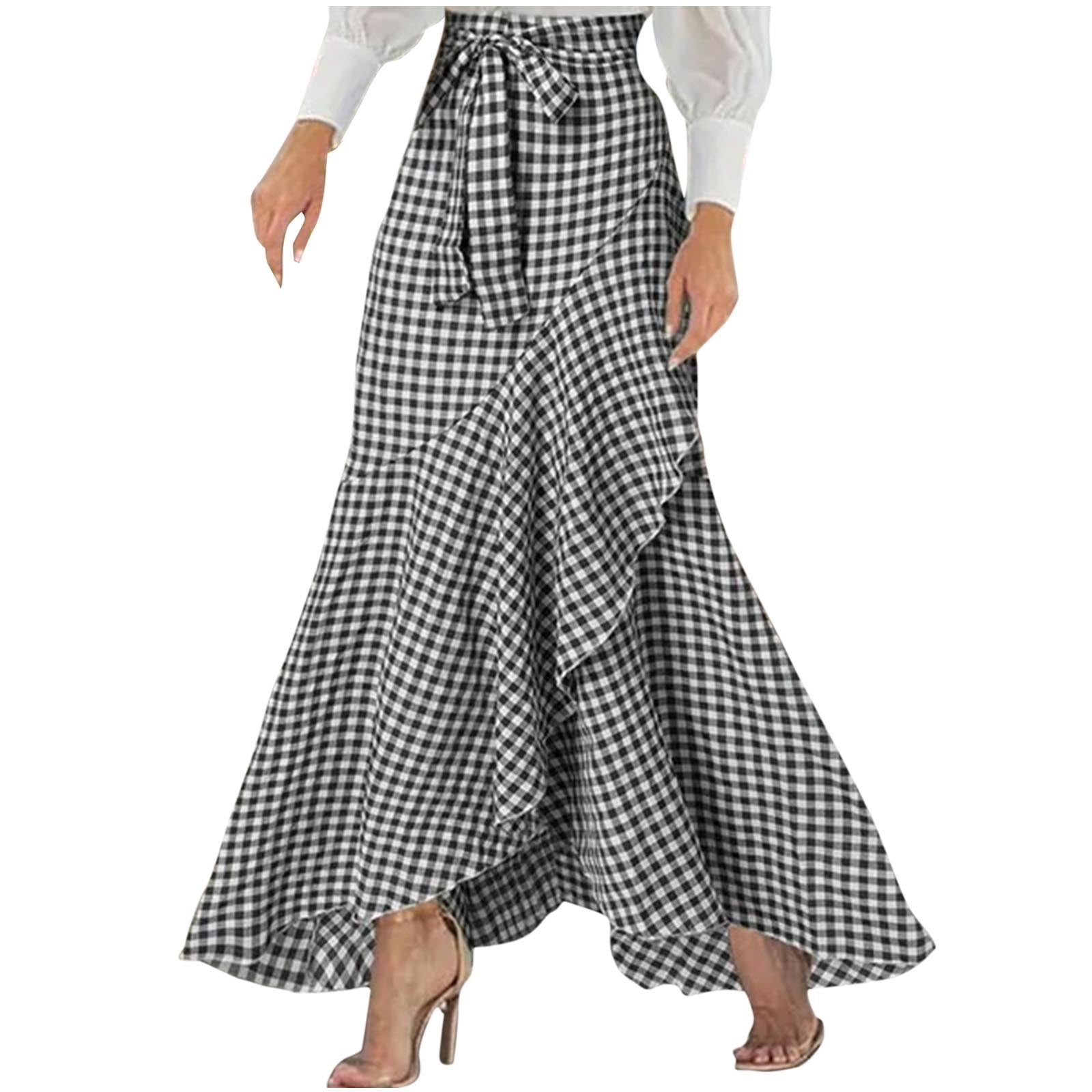 Spliced Plaid Long Skirt main image 1