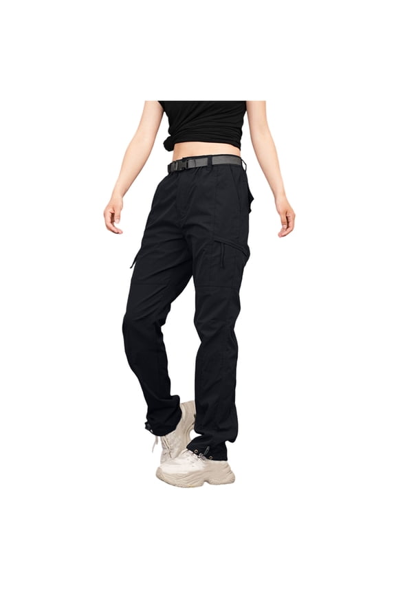 Plus Size Cargo Pants for Women Windproof Waterproof Outdoor Work Pants with Pocket Elastic Waist Straight Leg Trousers Black XXXL