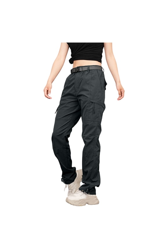 Plus Size Cargo Pants for Women Windproof Waterproof Outdoor Work Pants with Pocket Elastic Waist Straight Leg Trousers Gray XXXL