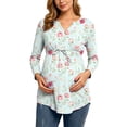 thumbnail image 1 of Edvintorg Plus Size Maternity Clothes Floral Printed V Neck Long Sleeve Loose Casual Pullover Pregnancy Top with Drawstring Trendy Womens Clothes S-4XL Pink, 1 of 6