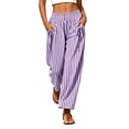 thumbnail image 1 of Edvintorg Plus Size Pants for Women Fashion Striped Elastic Waisted Wide Leg Loose Casual Trouser with Pockets Womens Clothing Purple M, 1 of 6