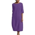 thumbnail image 1 of Edvintorg Plus Size Summer Dresses Women's Cotton and Linen Casual Dress Fashion Round Neck Loose Short Sleeve Solid Midi Dress, 1 of 7