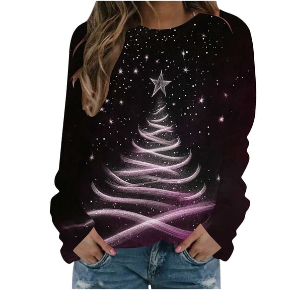 Edvintorg Plus Size Womens Clothing Christmas Sweatshirt Long Sleeve Pullover Tops Xmas Holiday Party Casual Lightweight Crewneck Sweatshirts
