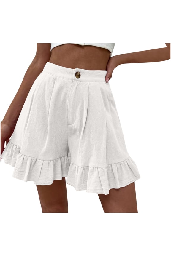 Plus Size Womens Shorts Fashion Solid Color Casual Wide Leg Ruffle Loose High Waist Shorts Pants Summer Sport Shorts Female