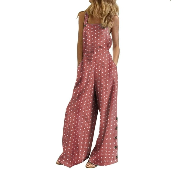 Edvintorg Polka Dots Jumpsuit Women Wide Leg Jumpsuit with Pockets Sleeveless Overalls Jumpsuit Casual Beach Summer Wide Leg Bib Pants