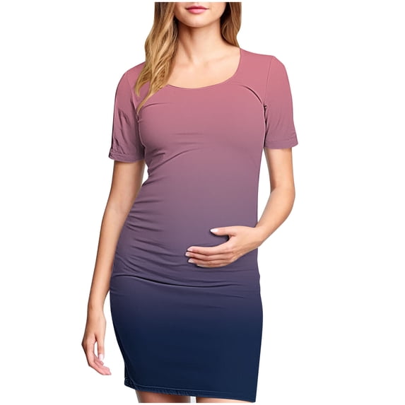 Edvintorg Pregnancy Dress Women Fashion Gradient Short Sleeve Casual Maternity Dresses Summer Crew Neck Lightweight Pregnant Dress Pink M