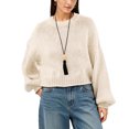 thumbnail image 1 of Edvintorg Pullover Sweaters for Women Solid Color Crew Neck Cropped Sweater Long Sleeve Loose Pullover Top Clothes Women Beige M, 1 of 6