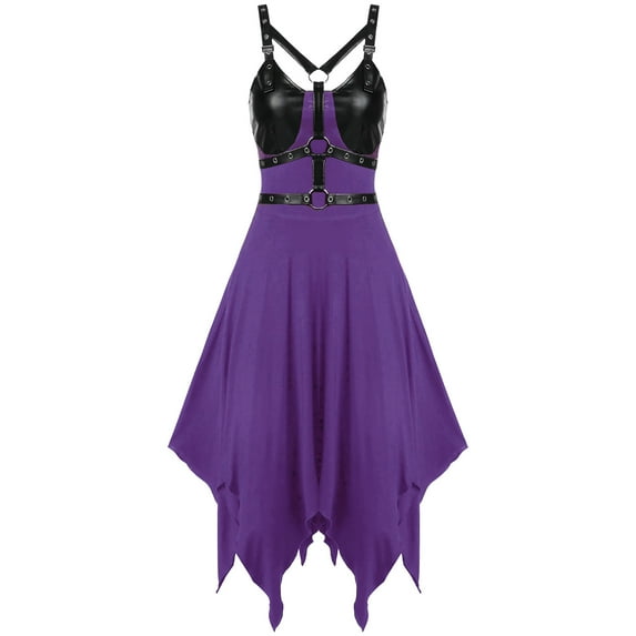 Edvintorg Punk Spaghetti Strap Dress Women 2025 Trendy Women's Gothic Vintage Dresses Strap Style Sleeveless Off Shoulder Mid Length Dress Party Cosplay