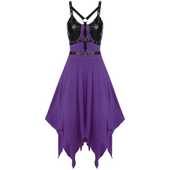 Edvintorg Punk Spaghetti Strap Dress Women 2025 Trendy Women's Gothic Vintage Dresses Strap Style Sleeveless Off Shoulder Mid Length Dress Party Cosplay