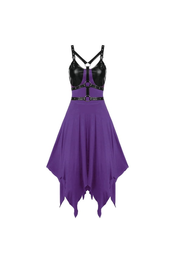 Punk Spaghetti Strap Dress Women 2025 Trendy Women's Gothic Vintage Dresses Strap Style Sleeveless Off Shoulder Mid Length Dress Party Cosplay