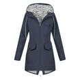 thumbnail image 1 of Edvintorg Rain Jacket Women Solid Color Outdoor Hooded Windproof Casual Raincoat with Pocket Long Sleeve Windbreaker Winter Clothing for Women Navy B M, 1 of 7