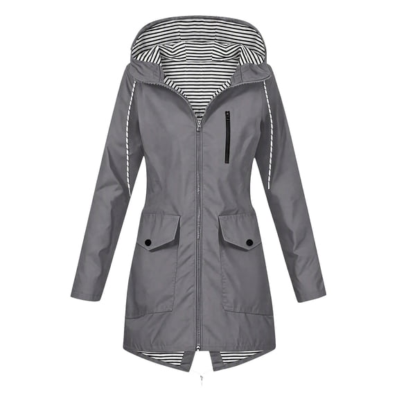 Edvintorg Rain Jacket Women Waterproof Raincoat with Hooded Outdoor Hiking Long Sleeve Zip up Windbreaker Plus Size Fashion Clothing Dark Gray S-3XL
