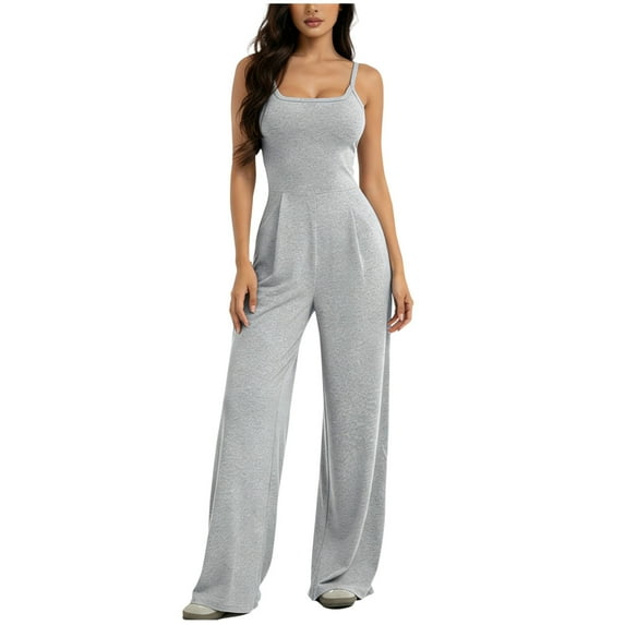 Edvintorg Rompers for Women Backless Sleeveless Jumpsuits Wide Leg Rompers Spaghetti Strap Overalls Summer Outfits Gray Xl