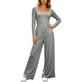 thumbnail image 1 of Edvintorg Rompers for Women One Piece Square Neck Long Sleeve Loose Casual Jumpsuit with Wide Leg Pant Trendy Womens Clothes S-2XL Dark Gray, 1 of 6