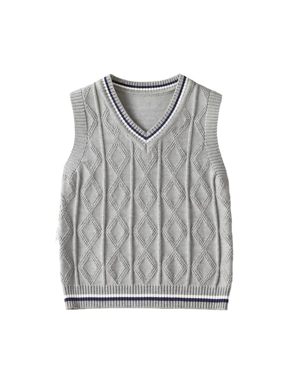 School Uniform for Boys V Neck Sleeveless Casual Pullover Knit Sweater Vest Solid Color Stretch Waistcoat Boys Clothes Size 18M-9Y