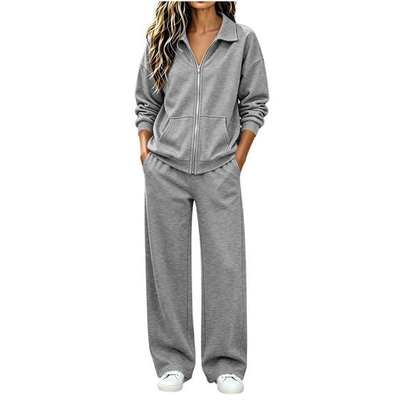 Edvintorg Sets for Women 2 Piece Athletic Outfits Long Sleeve Zip up Jacket and Cuffed Pant Womens Trendy Clothes Gray S-2XL