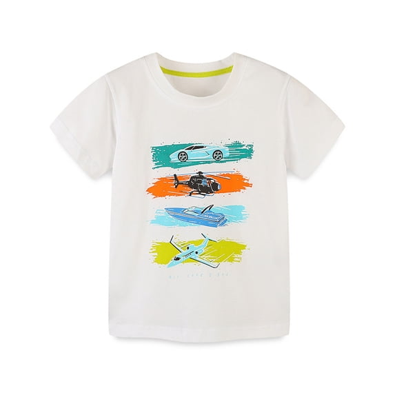 Edvintorg Shirts for Kids Boys Fashion Cartoons Printing Round Neck Short-Sleeved Cotton Tshirt Summer Casual Tops 1-7Years Children's Clothing Boy