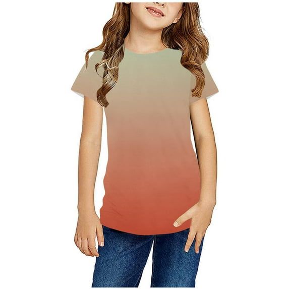 Edvintorg Shirts for Kids Boys Girls Summer Tee Fashion Cute Gradient Printed Round Neck Short Sleeve Tshirts Top 3-14Years Schools Outfit Children's Clothing