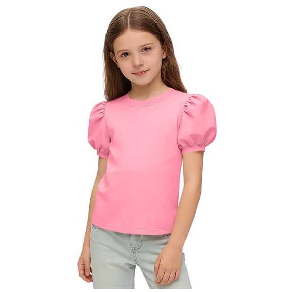 Edvintorg Shirts for Girls Fashion Puff Sleeve Crew Neck Pullover Shirt Casual Tops for Girls Teen Clothes Size 5-15