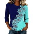 thumbnail image 1 of Edvintorg Shirts for Women Trendy Plus Size Color Block Crew Neck Casual Top Floral Printed 3/4 Sleeve Loose Blouses Women’S Clothing Blue S, 1 of 7