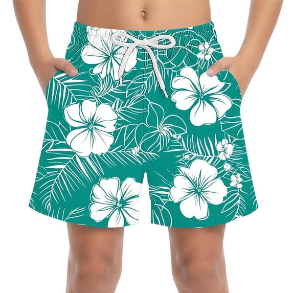 Edvintorg Short Boys Swim Trunks Summer Vacation Printed Elastic Waisted Beach Shorts with Drawstring Size 4-15