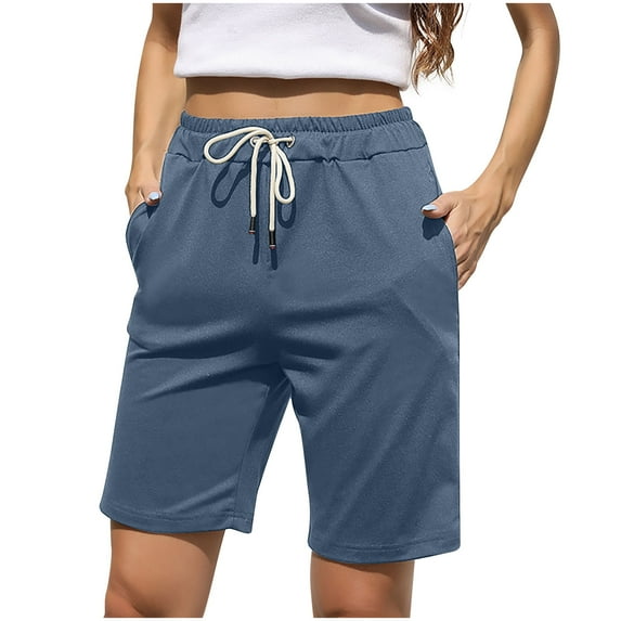 Edvintorg Shorts Women Solid Leisure High Waist Beach Shorts with Drawstrings Summer Casual Loose Knee-Length Bottoms Black Sports Shorts Streetwear