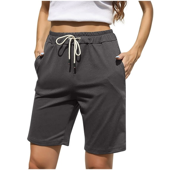 Edvintorg Shorts Women Solid Leisure High Waist Beach Shorts With Drawstrings Summer Clearance Casual Loose Knee-Length Bottoms Black Sports Shorts Streetwear