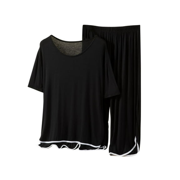 Edvintorg Sleepwear for Women Pajama Set Women's Summer Short Sleeve Tops with Capri Pants Pajama Sets Suit Home Clothes Two-Piece Set Loungewear