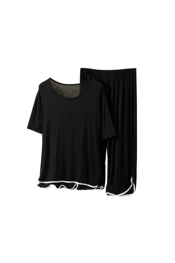 Sleepwear for Women Pajama Set Women's Summer Short Sleeve Tops with Capri Pants Pajama Sets Suit Home Clothes Two-Piece Set Loungewear
