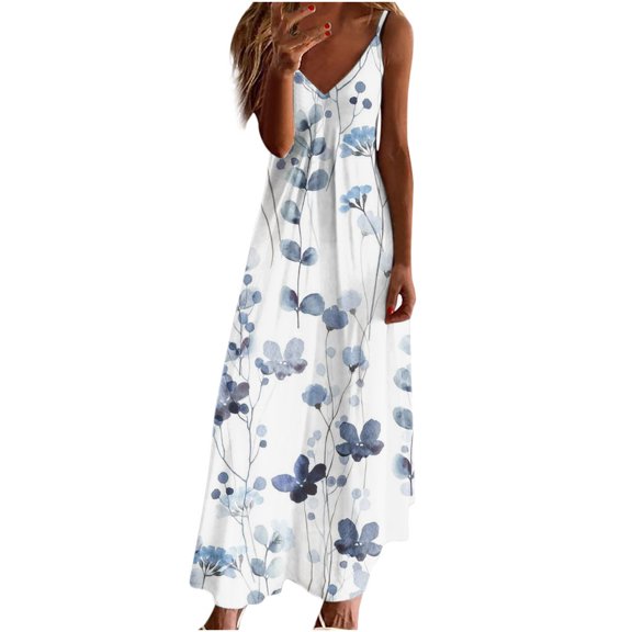 Edvintorg Sleeveless Dress for Women Casual Summer Floral Print Beach Party Maxi Dress Loose Fit Tank Sun Dresses