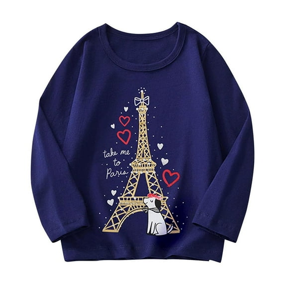Edvintorg Spring Boys Shirts New Style Tower Printed Round Neck Long Sleeve Cotton T-Shirt Pullover Tops 3-9 Years Kids Clothes Boys